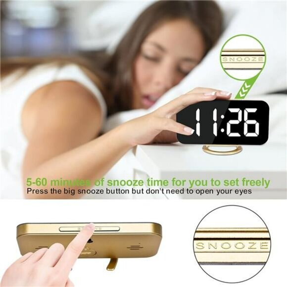 Digital Alarm Clock LED and Mirror Desk Clock Large Display with Dual USB Charge - Picture 4 of 6